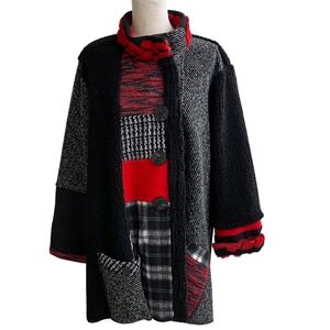Ali miles Patchwork Coat Red Black White sz XL-XXL??Collar Button Front Women